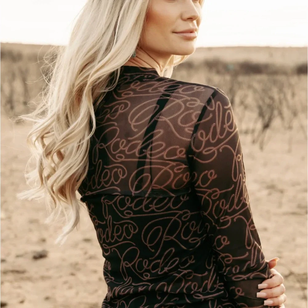 Sterling Kreek Sheer Rodeo Print Top - Picture 2 of 2